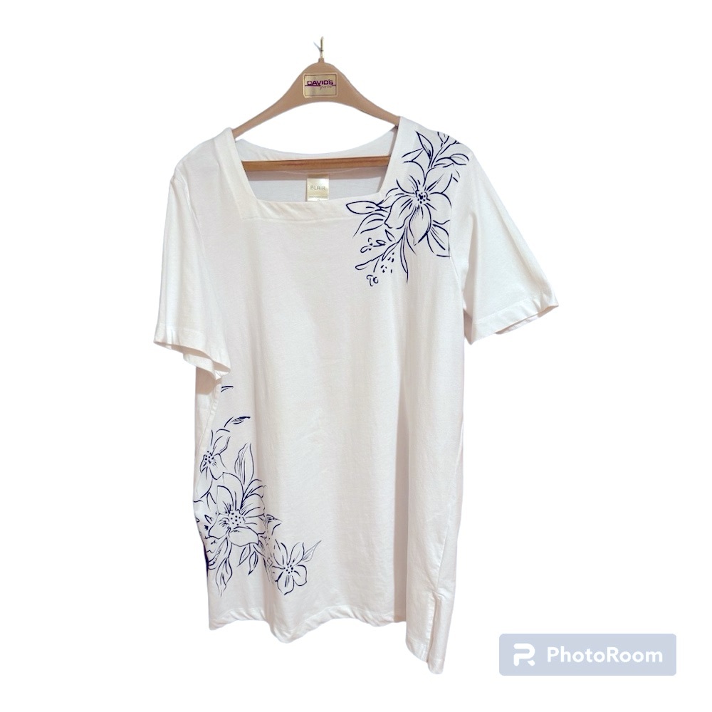 Blair Tunic White with Black Floral Long. Women’s XL. Cotton. - Picture 1 of 4